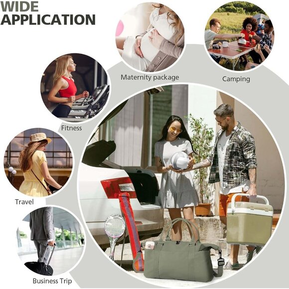 Women Men Green Waterproof Carry On Tote Travel Duffle Bag with Trolley Sleeve - Picture 7 of 7